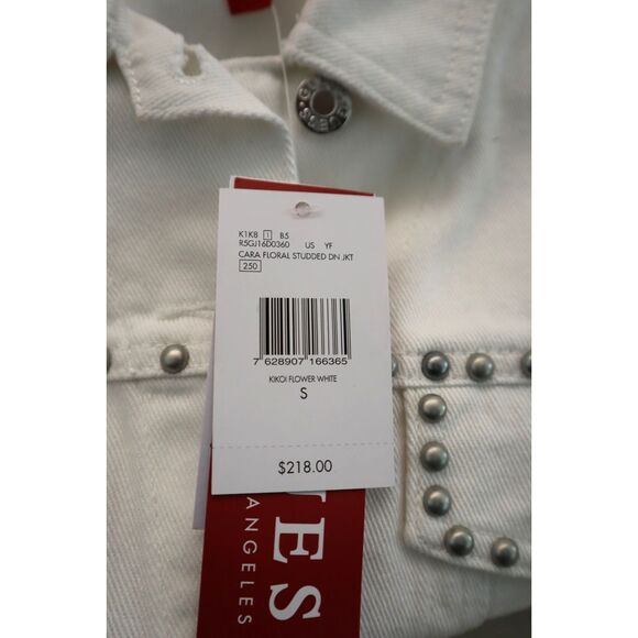 Guess Women's Sz S Kikoi Flower White Cara Floral Studded Denim Jacket - Picture 5 of 14